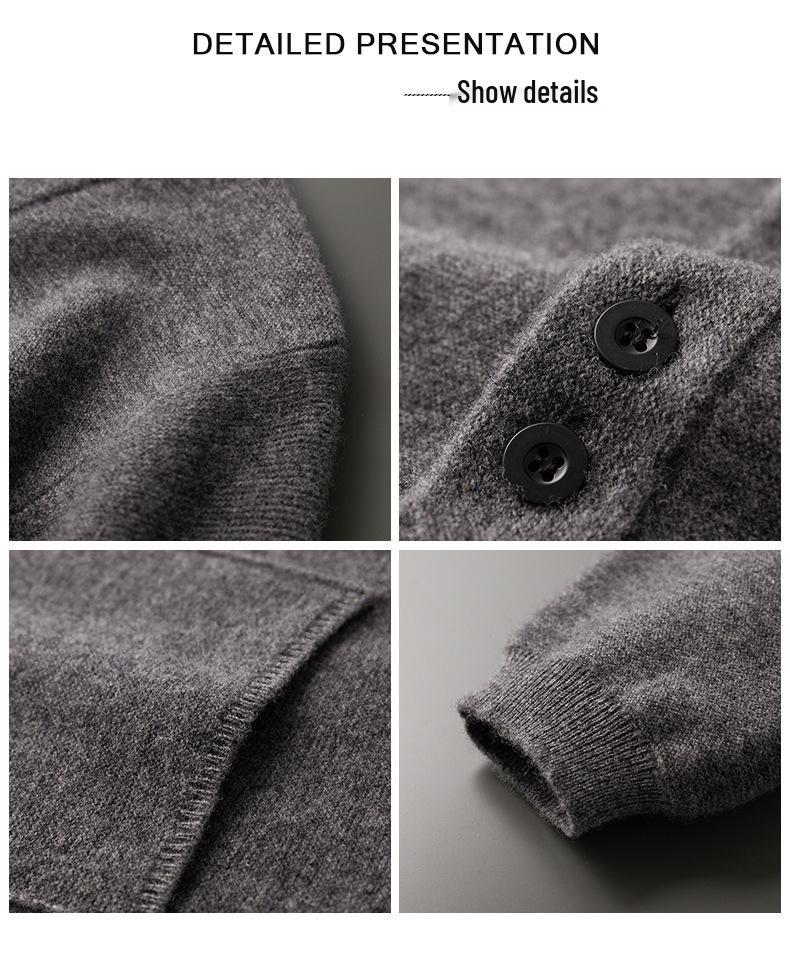 Men's V-Neck Pure Wool Cardigan, Plus Size, Middle-Aged & Elderly, Loose Fit, Solid Color, Casual Knit Outerwear for Autumn & Winter.