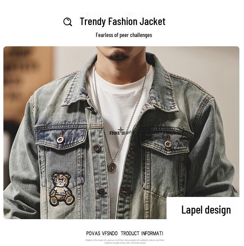 Little Bear Teen High-End Embroidered Men's Denim Jacket