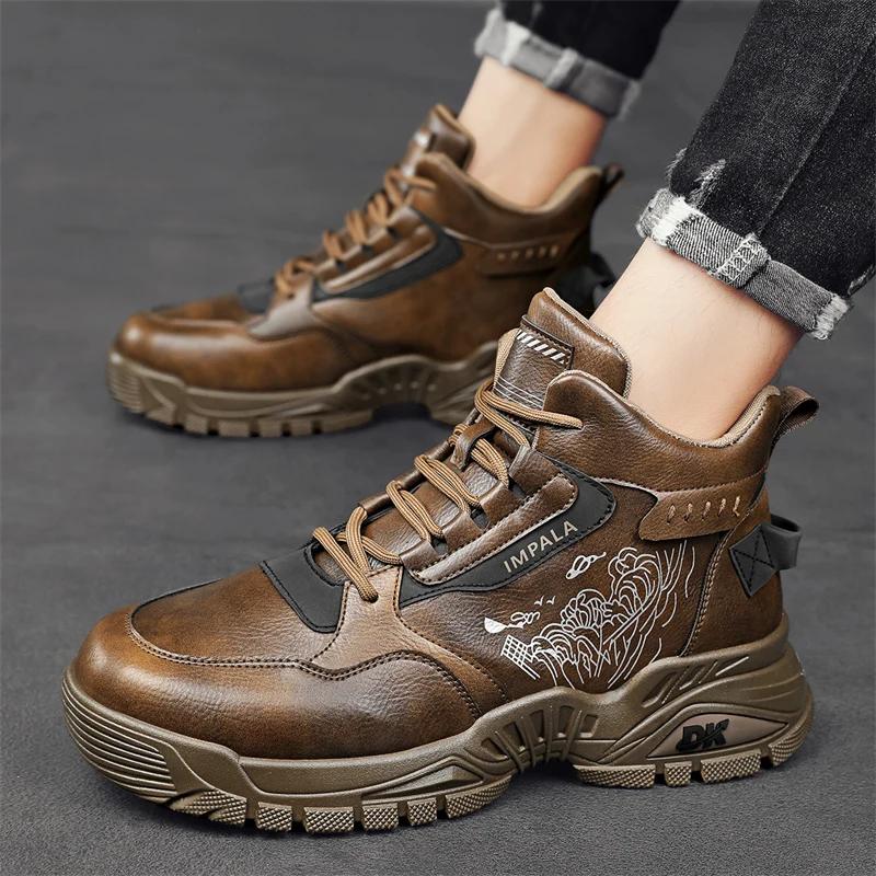 2024 Mens Shoes Winter Casual Sneakers Platform Work Safety Leather Loafers Outdoor Sports Fashion Tennis Luxury Designer Boots