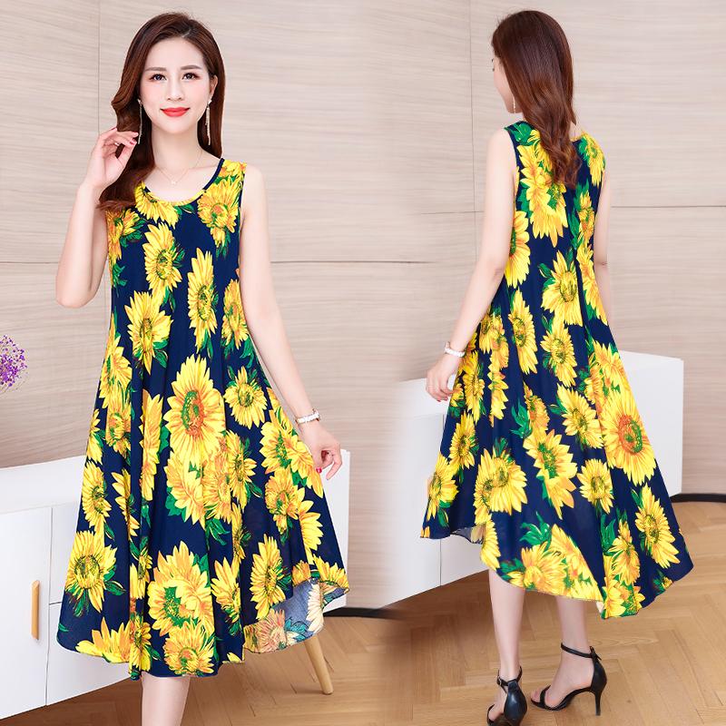 Letnia sukienka bez rękawów damska Oversize luźna długa sukienka z nadrukiem