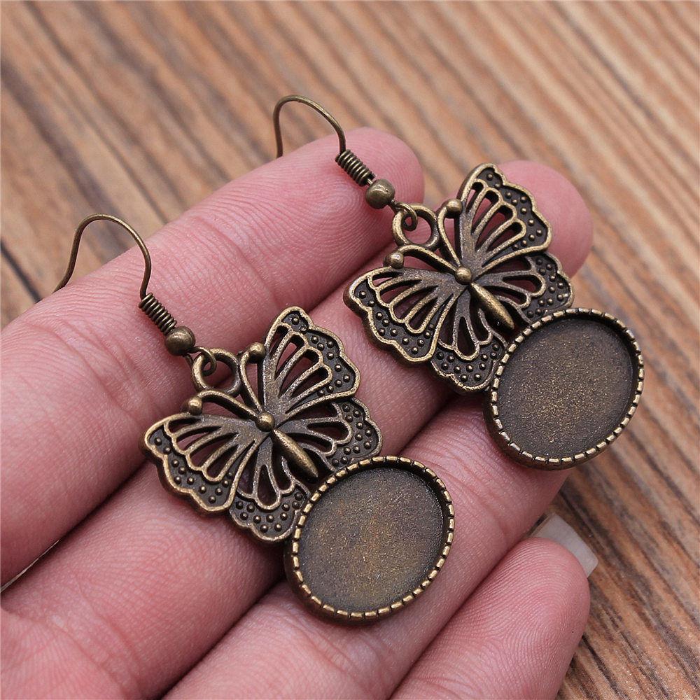 Drop & Dangle Earring Oval Ear Hook Glass Cabochon Base Setting Tray Vintage Jewelry SuppliesEarring Size 18x19mm QE017