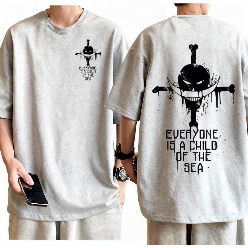 One Piece Whitebeard Grunge Art Mořský Citát Tričko Pánské Oversized Bavlna Anime Grafické Tričko Ležérní Streetwear Volný Kulatý Výstřih Top