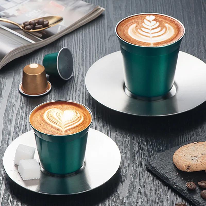 Tazza da Espresso in Acciaio Inossidabile a Doppia Parete Isolata, Tazza da Caffè per Capsule, Tazza Demitasse in Metallo per Casa Interno o Esterno