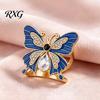 Enamel Butterfly Scarf Ring Ring, Sparkling Rhinestone Slide Retro Elegant Wrap Holder for Women Neckerchiefs Scarves Shirts Buckle