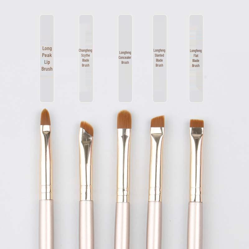 Five-Piece Wooden Handle Eye Detail Brush Set: Precision Eyeshadow, Eyeliner, Under-Eye Brushes