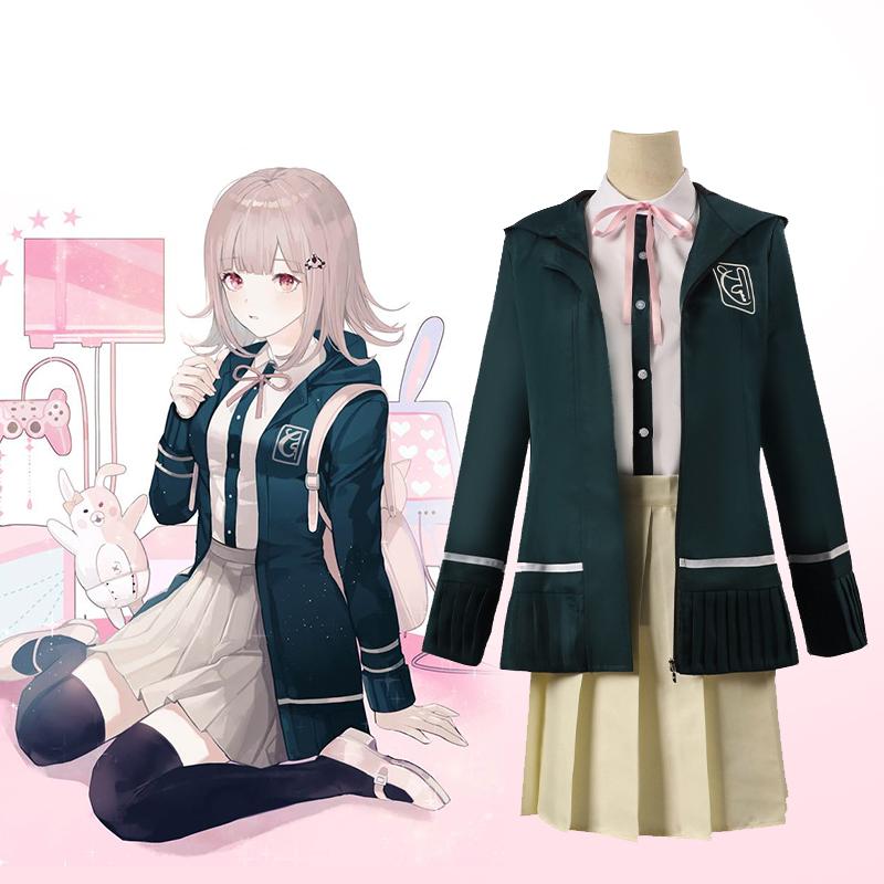 

Uniforme de lycéens Anime recruté anronpa Nanami ChiaKi Cosplay Costume, veste à manches longues, jupe courte, jupe Loli XXL-(Costume+Wig)