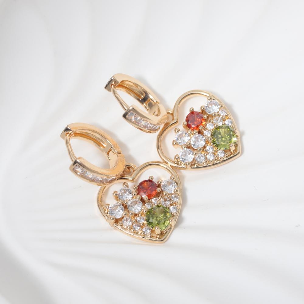 1 Pair Luxury Colorful Heart Shape Zirconia Dangle  Earrings for Women Golden Earring Jewelry Party Accessories