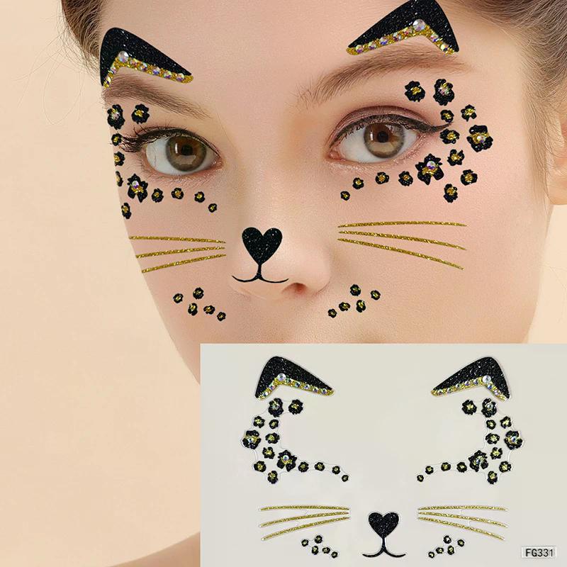 1pc Acrylic Drill Sticker Decoration 3d Cute Cat Face Stickers Ball Party Face Rhinestone Masquerade Temporary Tattoo Stickers