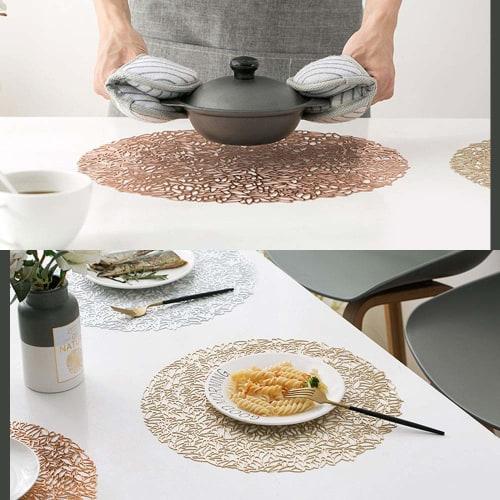 UNITRIP Placemats, Set of 6, Openwork PVC Placemats, Stylish, Scandinavian Style, Stain-Resistant, Insulated, Tabletop Decor, Washable, Non-Slip, Coff