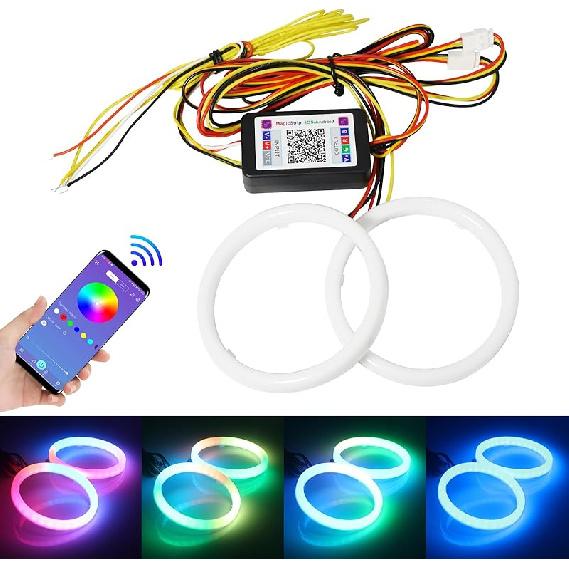 Qasim Angel Eyes Halo Rings Cotton Lights 12V 70MM RGB LED Universal for Car Scooter Motorcycle DRL Fog Light Turn Signal Light APP Bluetooth Control