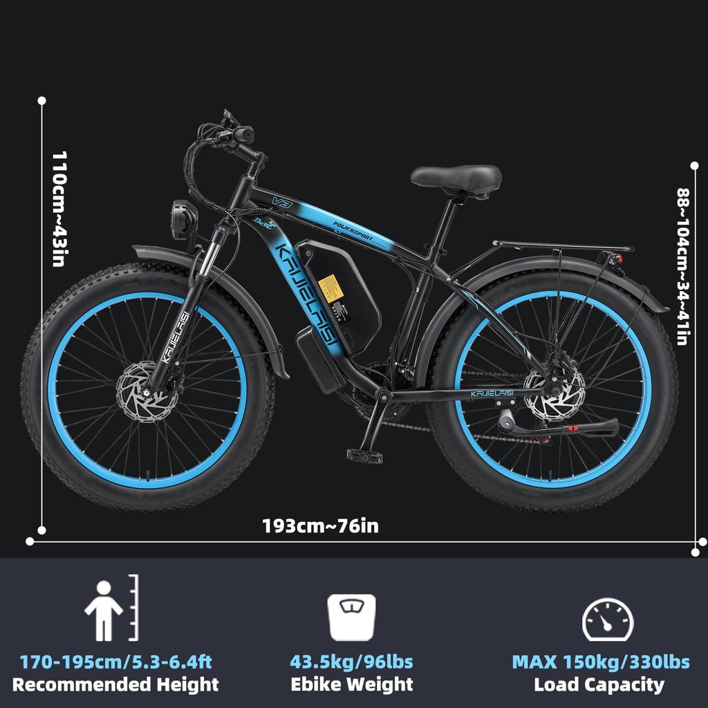 Elektrofahrrad Kaijielaisi V3 26" 1000Wx2 Motor Doppelscheibenbremsen 48V 23AH Erwachsenes Elektro-Mountainbike 21 Gänge Maximale Last 150kg