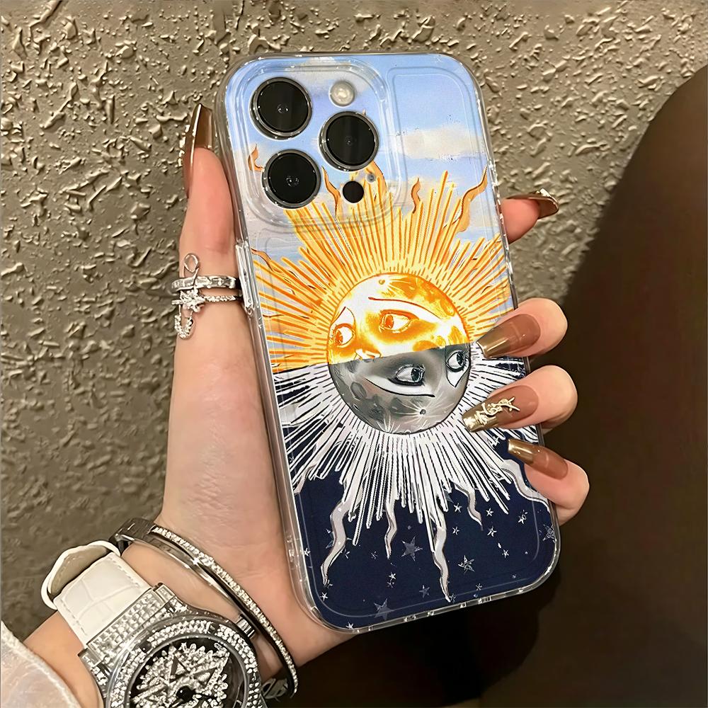 Sun And The Moon Clear Case For Iphone 17 Pro Max 11 15 12 13 14 16 Pro Max Air 16E 17E Cover Funda Bumper