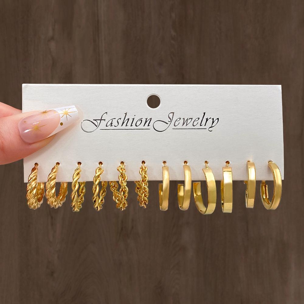 Геометрические многослойные серьги с жемчугом типа C, серьги-гвоздики, 6 пар, набор сережек-карт, комбинированные женские