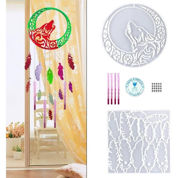 Zayookey Wind Chimes Epoxy Resin Molds Wolf Wall Hanging Resin Mold Silicone Animal Wind Bell Molds Pendants Resin Casting Mould for DIY Jewelry Wolf Mould