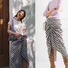 Spring and Summer New European and American Fashion Blogger Street Shot Same Style Gingham Drawstring Ruffle Split Skirt Bodycon Dress