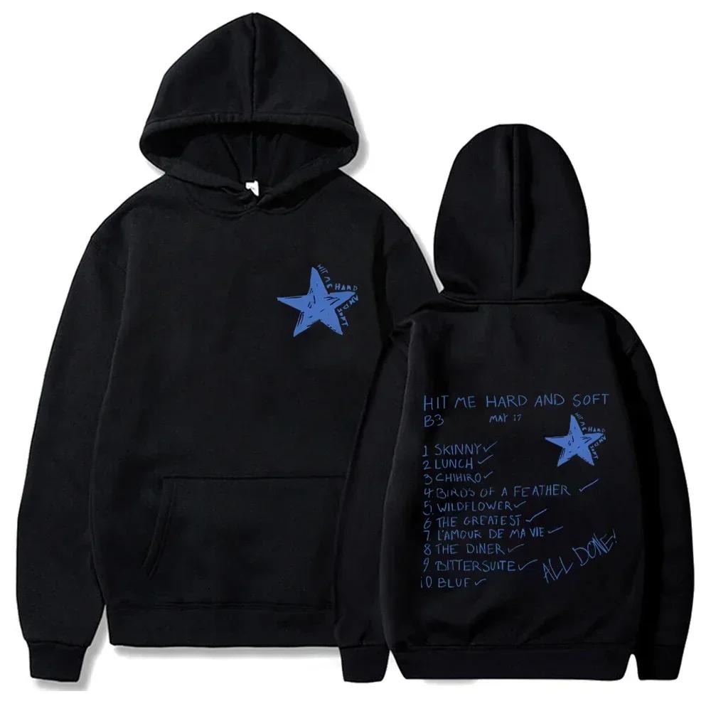 Billie Hit Me Hard and Soft Tištěná mikina s kapucí Pánská Dámská Hip Hop Mikiny s kapucí Fleecové Ležérní Nadměrné Pulovry