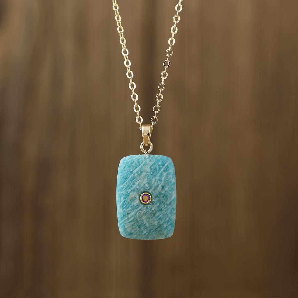Luxury exquisite fashion natural stone geometric pendant necklace real gold electroplating chain collarbone chain couple gift jewelry manufacturer