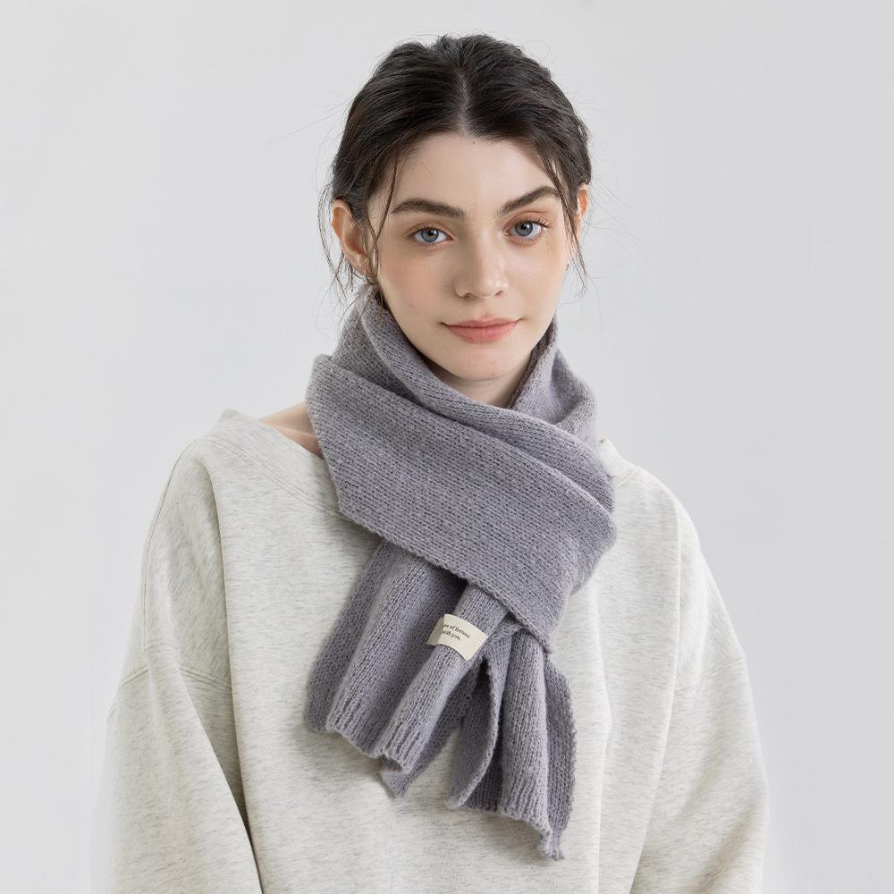 New Winter Versatile Solid Color Knitted Scarf Women's Autumn and Winter Wool Men's and Women's Couples Scarf with Shawl