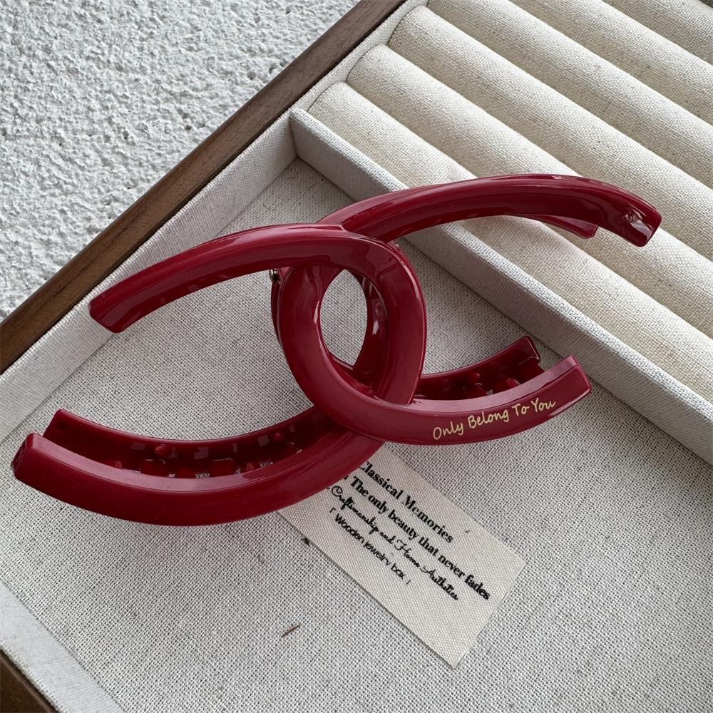 New Year Red Collection: Large Gold Logo Hair Claw—Back of Head Shark Clip Accessory