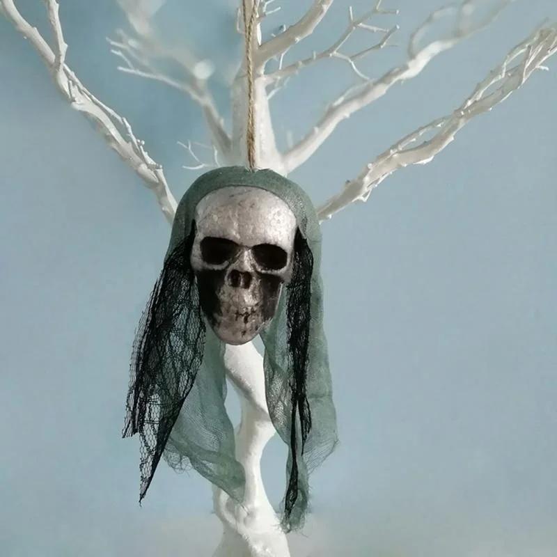 Skumskalle Brudkläder Benhuvud Scenlayout Rekvisita Halloween Skalle Hängande Prydnader Heminredning Festival Festtillbehör