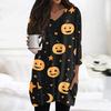 Womens Tops V-neck 3/4 Sleeve Blouses Casual Mid-length Shirts Fashion Halloween Print Tunic Tops With Pockets