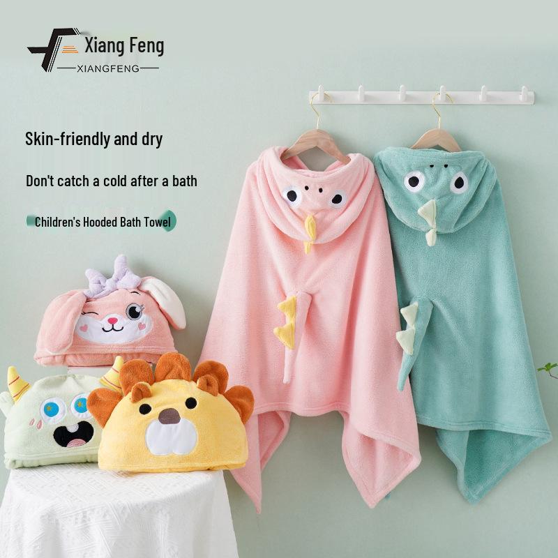 Asciugamano da Bagno con Cappuccio in Pile Corallo Disegnato Xiangfeng per Bambini - Assorbente, Mantella Indossabile per Neonati
