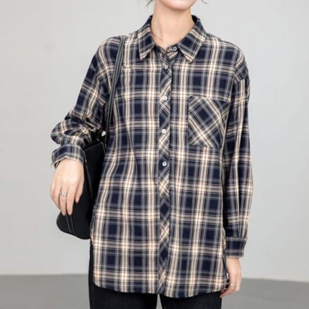 Navava Men Casual Pocket Long Sleeve Check Shirt Nb2942