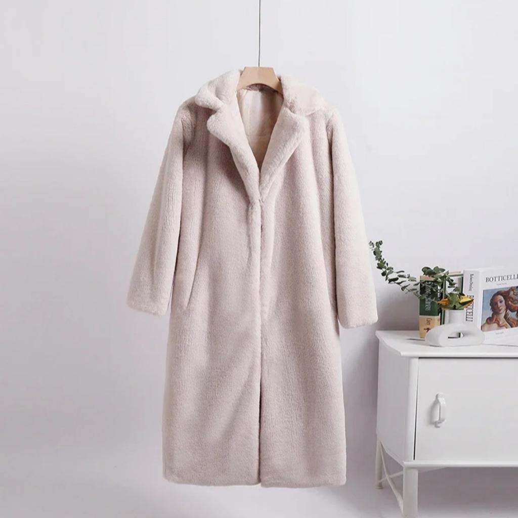 Winter Women High Quality Faux Rabbit Luxury Long Fur Coat Lapel OverCoat Thick Warm Female Plush Jacket Large Size 5XL