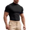 Men Casual T-shirt Half High Collar Short Sleeve Slim Fit Pullover Tops Solid