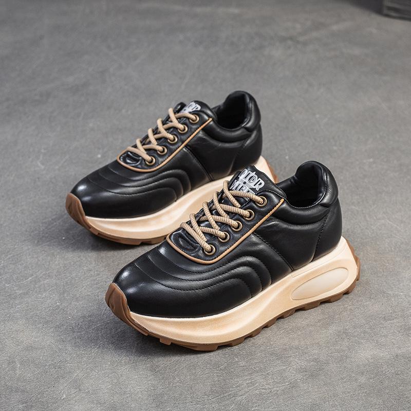 Fashion GKTINOO Lace-up Sports Women's Flat Shoes Genuine Leather Sneakers Height Increasing Handmade Comfortable Platform Sneakers