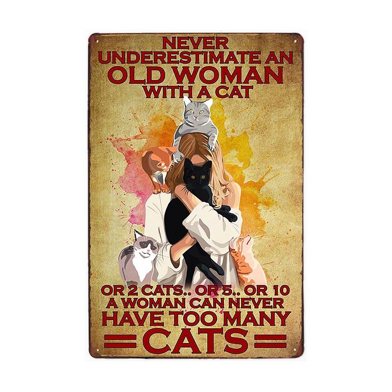 Lustiges Katzen-Vintage-Metallschild, Teller, Dekoration, Hausmalerei, Wohnzimmer, Tierhandlung, Poster, Wand, Retro-Dekor, Kunstplakate, 20 × 30 cm