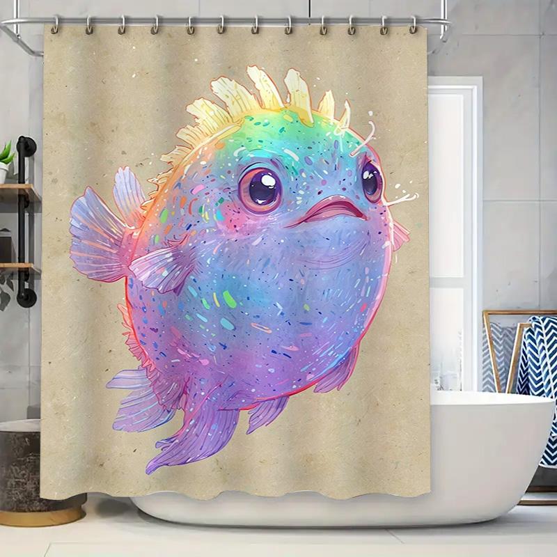 

Stylish Bath Shower Curtain With Rainbow Fish Design Waterproof Fabric For Bathroom Decoration 72 X 84 Inches (183X213 Cm) W60H190(CM)-1 Pcs