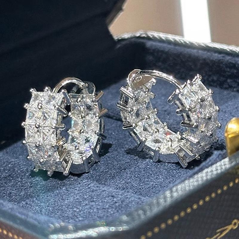 2026 New Simple and Versatile Earrings with Female Inlaid Double Row Zircon Exquisite Daily Classic Matching Accessories
