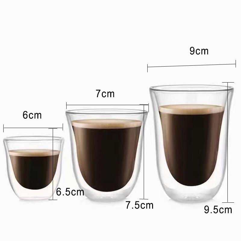 80-230ML dvouvrstvý skleněný hrnek s vysokou tepelnou izolací z borosilikátového skla, šálek kávy a čaje, snídaně, mléko, džus, pivo, průhledný hrnek