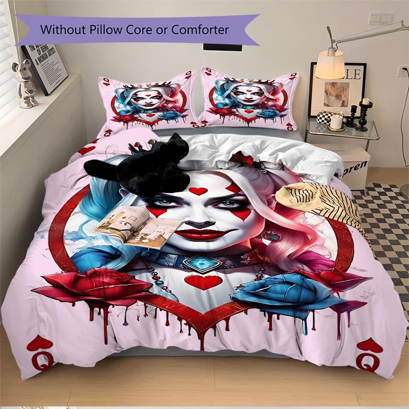 3pcs Harley Quinn, Clown Bedding Set, Duvet Cover and Pillowcases Machine Washable Seasons All Suitable, Design for Bedroom (No Filling)257