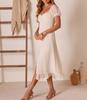 2026 Summer New French Temperament Square Neck Bubble Sleeve Cardigan Dress Women's Holiday Style Long Dress European and American Style