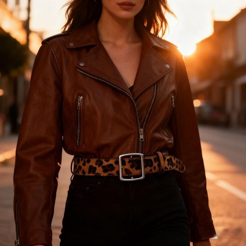 Boho Faux Leopard Print PU Belt - Adjustable Slim Waist Definition for Dresses & Bohemian Outfits, Vegan Leather Strap