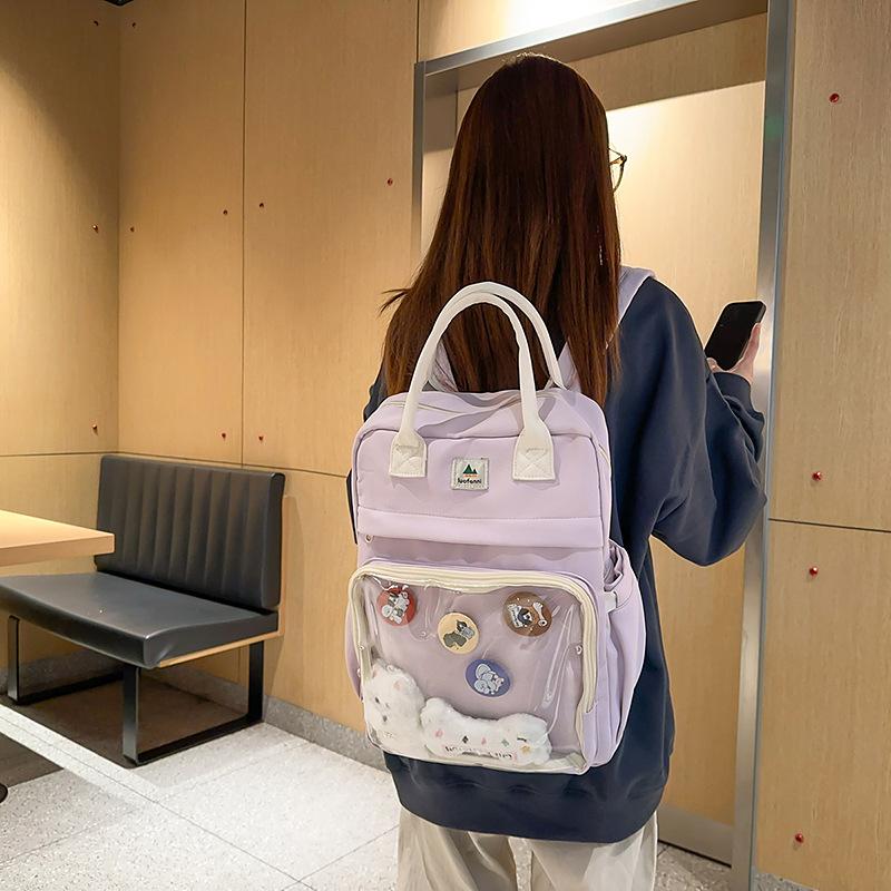 Japanese transparent pain bag large-capacity backpack female college style junior high school student large-capacity handbag student schoolbag