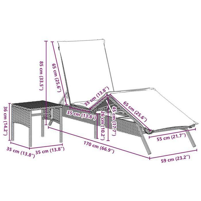 VidaXL Sun Loungers Set of 2 with Table Black Wicker, Sunbed, Garden Daybed, Outdoor Furniture, Chair 4002718