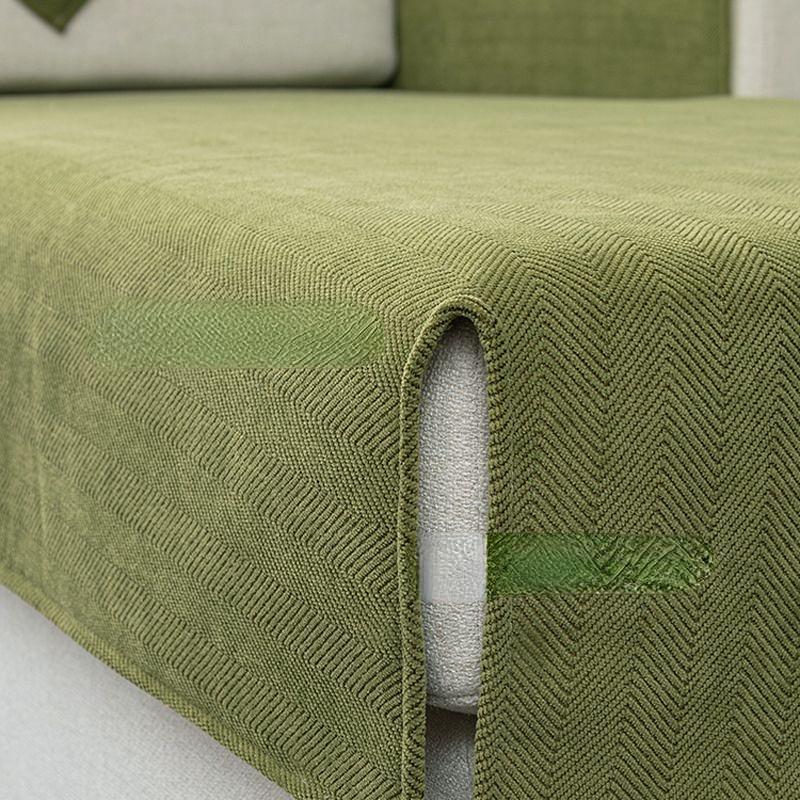 Universal Sofa Cover Chenille Fabric Solid Color Striped Living Room Sofa Cushion Simple Non-Slip Sofa Cushion Armrest Backrest