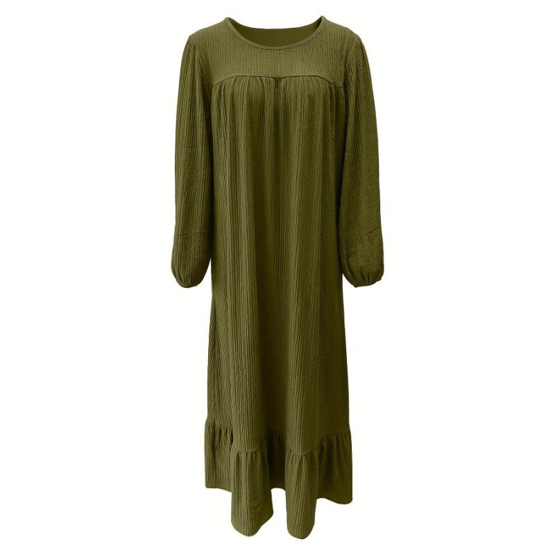 Damen Robe Frühling Herbst Kleid Mode Langarm Retro Langes Kleid Einfarbig Rüschen Saum Kleid
