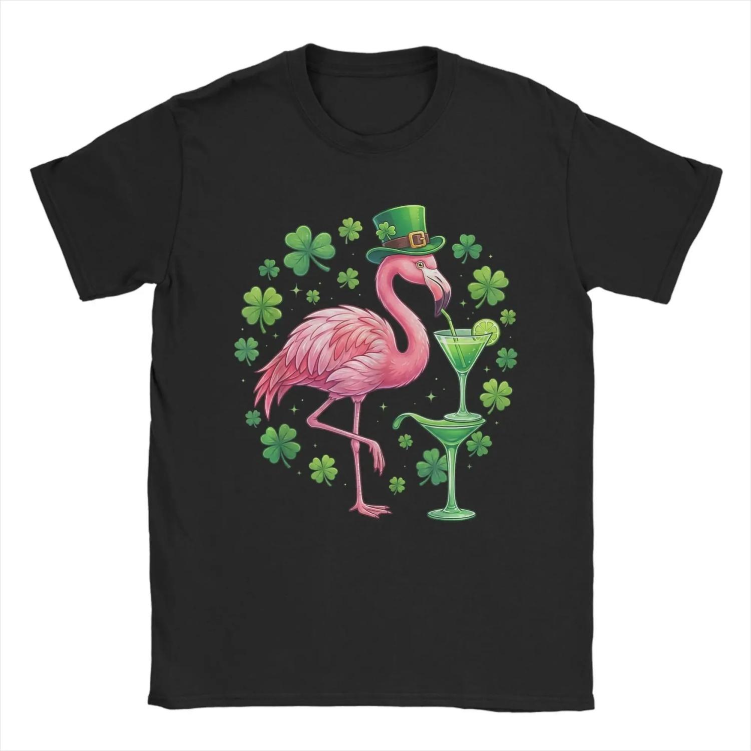 Flamingo Leprechaun St Patricks Day Graphic Tee Breathable Short Sleeve T Shirt for Men S