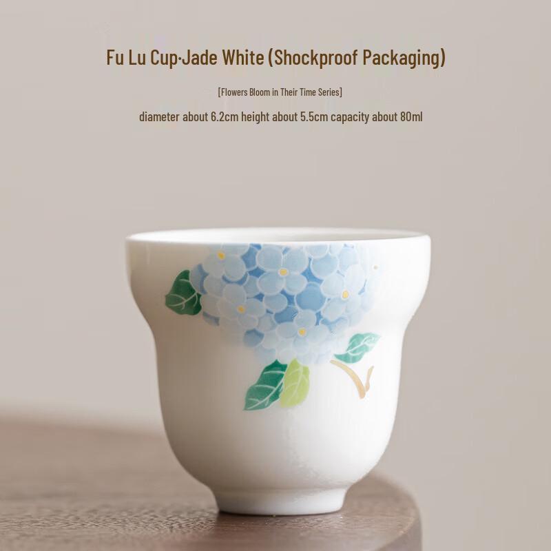 Shangqi Handmade Ceramic Calabash Teacup with Hydrangea