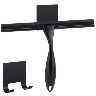 Shower Squeegee, 10 Inch Stainless Steel Window Squeegee Cleaner with Hook (Black)