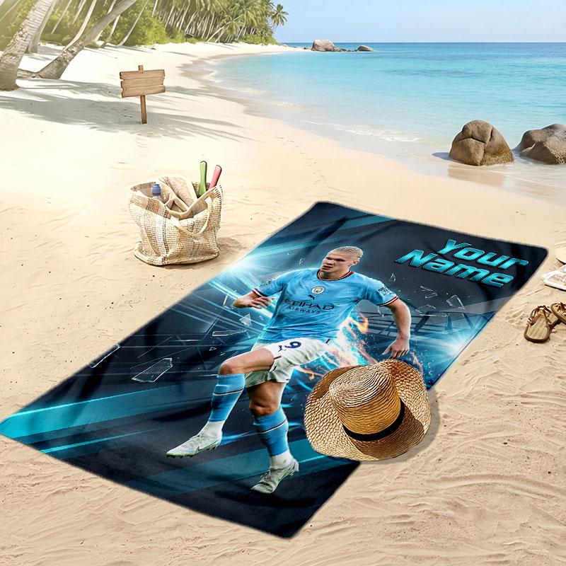 Erling Haaland Personalized Printed Beach Towel Soccer Logo Support Custom Name Text Absorbent Towel For Sport Travel Special Gift