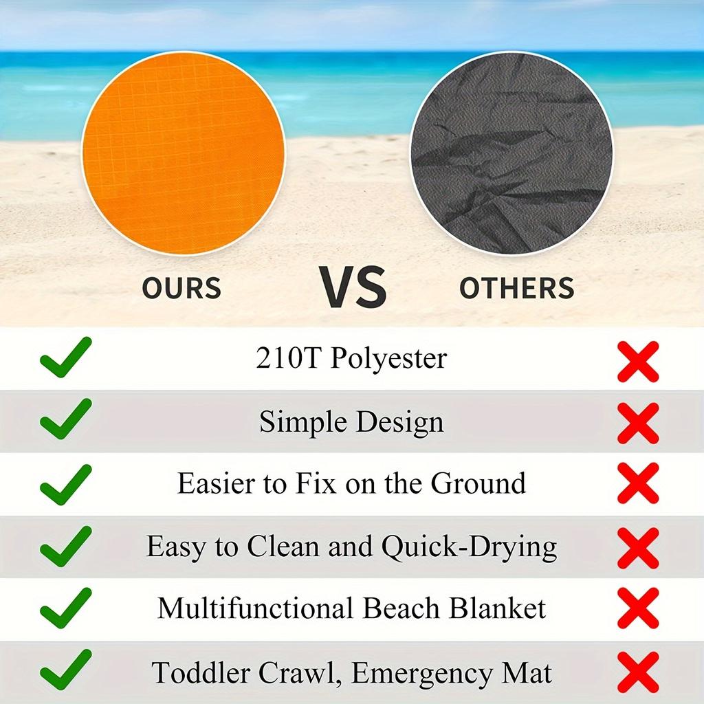 Foldable Waterproof Beach Blanket - 1pc Sandproof Beach Mat with 4 Corner Stakes - for Outdoor Camping Travel Vacation Hiking