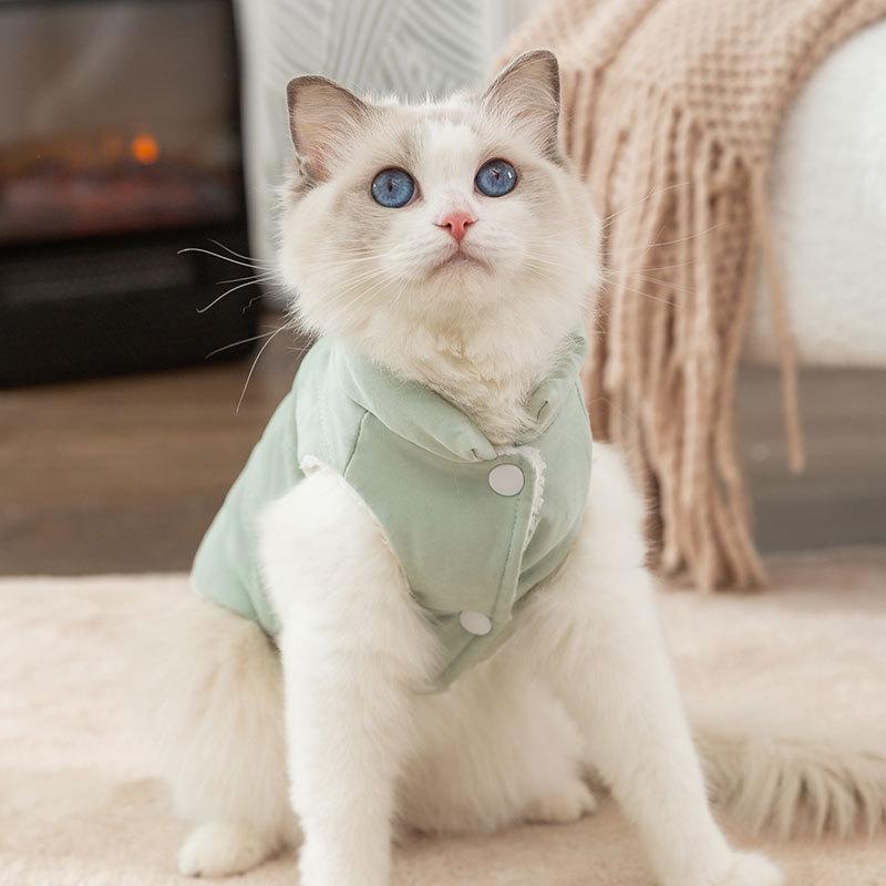 

Winter thickened warm cat clothes cloth label quilting cotton vest autumn two-legged puppet blue cat can pull pet clothing XXL (recommended within 15-10 kg)