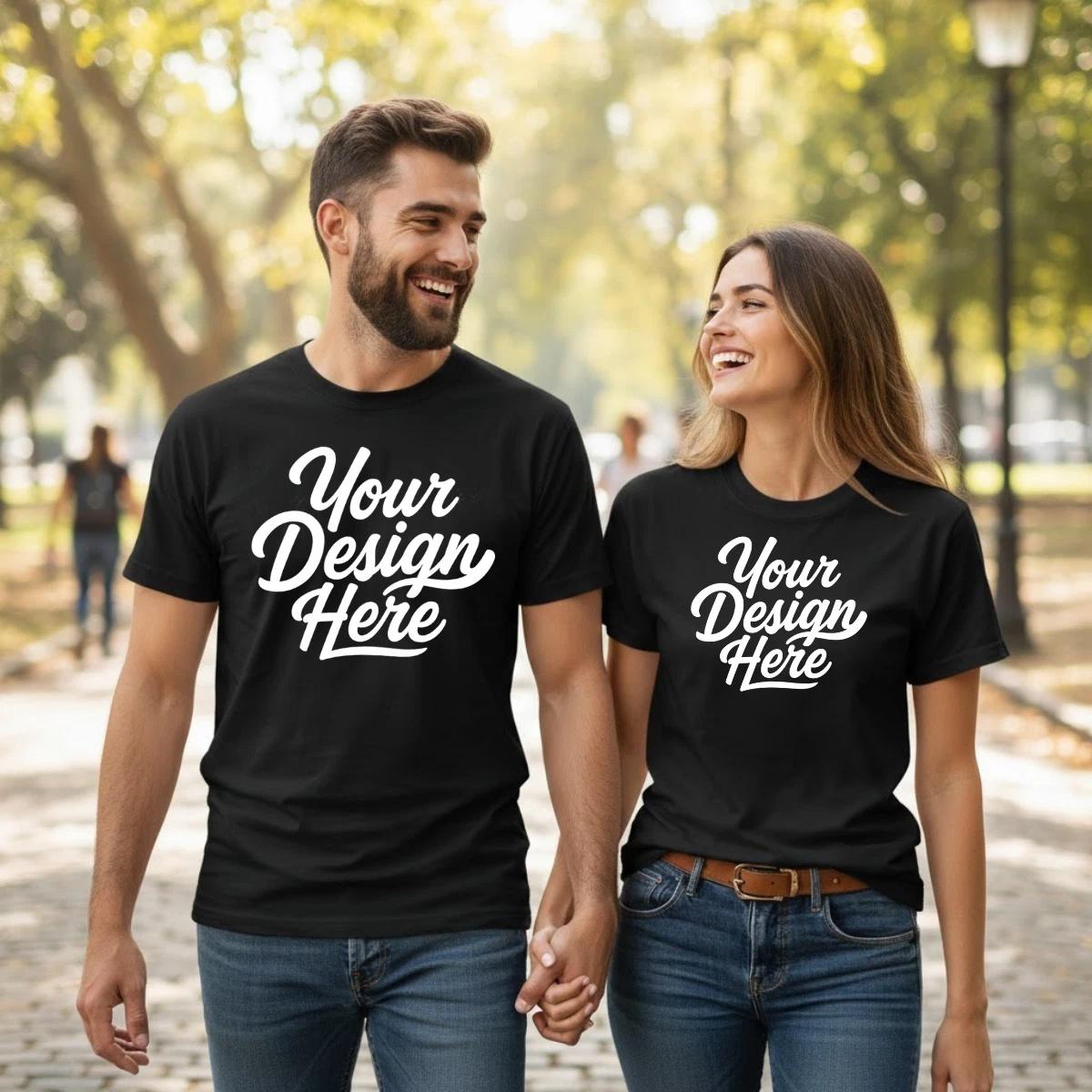 Matching Couple T-Shirts Personalised Mens Womens Custom Photo Text Gift 4XL