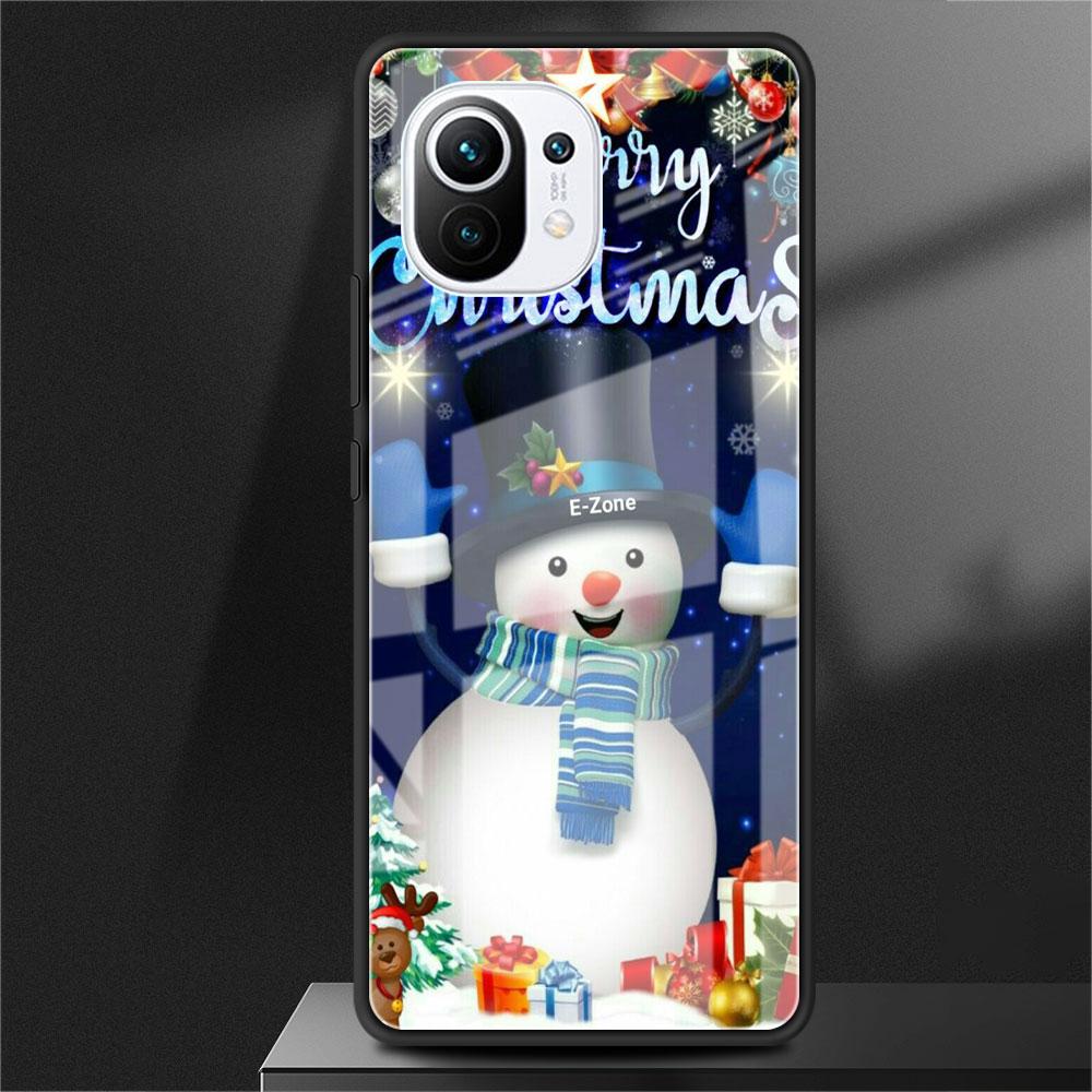 Kreslený Sněhulák Vánoční Skleněný Kryt pro Xiaomi Poco X3 NFC 11 Lite 11T F3 M3 Redmi Note 11 10 9 8 Pro 10S 9S 9A 9C Kryt na Telefon