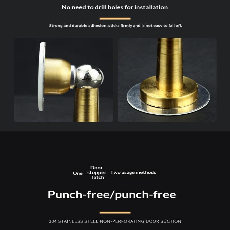 Stainless Steel Magnetic Door Stopper Drill & No Drill Installation Residue-free Adhesive Door Holder for Rental House